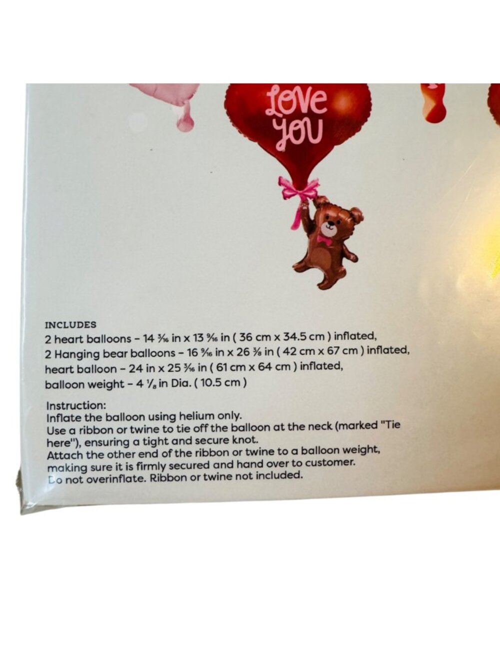 Balloon Bundle With Heart & Bear Designs Includes 5 Balloons & Weight - Picture 3 of 4
